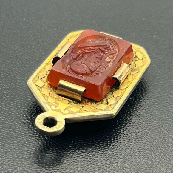 Victorian warrior carved intaglio cameo watch fob pendant for necklace vintage